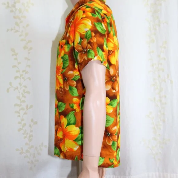 Vintage Rare POMARE Hawaiian Barkcloth Floral Button Down Shirt Men's M - Picture 5 of 7